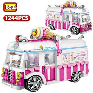 LOZ Mini Building Blocks Ice Cream Van Pink Car Cake Bus Truck Model Educational Toys for Girls Creator Friends 1244pcs Bricks C1115