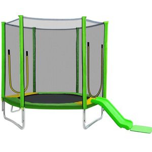 7FT trampolines voor kinderen met veiligheidsbehuizing Netglijbaan en ladder Gemakkelijke montage Ronde Outdoor Recreational Trampoline USA Stock N