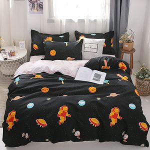 3/4-teilige Bettwäsche-Sets aus Baumwolle in Schwarz und Weiß mit Bettbezug, Bettlaken und Kissenbezug, niedliche Streifenbettwäsche, King-Size-Bett, volle Twin-Größe C0223