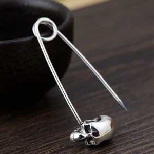 Mäns Thai Silver Skull Brosch Handmand Silver Broscher Stor Hijab Pin Punk Collar Pins Smycken Broche SBH0008 201009