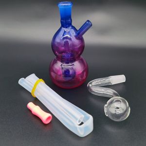 Högkvalitativ glas Bong Hookah Bubbler Double Matrix Perc Glasögon Ash Catcher Gourd Shape With 10mm Male Oil Burner Clear Slang Vattenrör Dab Rig Bongs