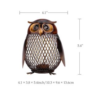 Owl Shaped Piggy Bank Metal Coin Money Saving Box Jar Coins Storage Box Home Decoration Figurines Craft Christmas Gift For Kids 201125