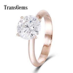 Transgems 14K 585 Rose Gold Center 2.5CT 8,5 mm F Color Solitaire Engagement Ring Engagemang Dagliga kläder för kvinnor Y200620