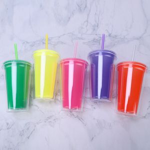 16oz Color Changing Cup Magic Plastic Reusable Drinking Tumblers With Lid Straws Beer Mugs Double insulation Coffee Cups T3I51571