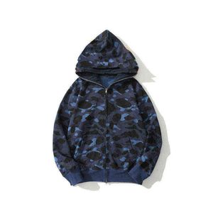 Hoodie haj käke camo full dragkedja badande haj kamouflage apa sweats coat svart blå jacka ny 3xl