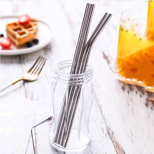 Återanvändbar Rostfritt Stål Straight Bent Drinking Straw Custom Metal Straws Bar Familj Kök För Öl Frukt Juice Dryck Party