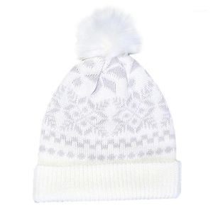 Beanie/Kafatası Kapakları Kadın Noel Snowflake Kış Örme Kabunlu Beanie Hat Sevimli Kabarık Ponpon Streç Kelsefli Kafatası Kapağı Tatil Kayak Kulak Iarçıltı1