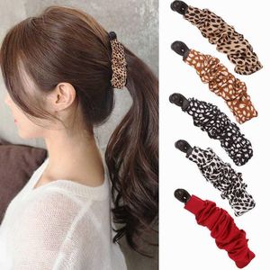 Clip a banana in tessuto leopardato Clip verticale Forcina per ragazze Stile semplice Barrettes Clip per coda di cavallo Artigli per capelli per le donne