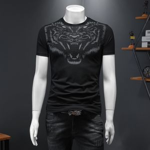 2024 verão masculino tops de manga curta camisetas impressão slim fit colorblocking novo casual algodão em torno do pescoço camisas de fundo impresso top5XL200 libras podem ser usadas