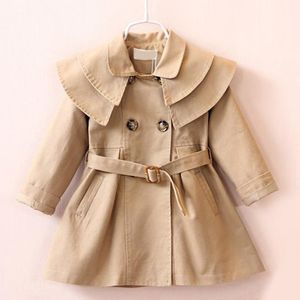 Toddler Girls Autumn Children Trench Long Sleeve Turn-down Collar Fashion Trench Coats Kids Solid Outerwear with Sashes Costume1