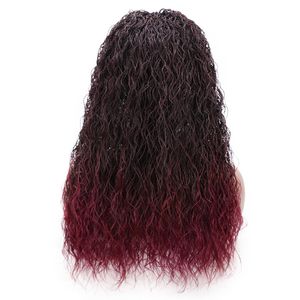 SYNTHETISCHE PERÜCKE Synthetische senegalesische Twist Curly Braid Perücke Lace Front Perücke für Frauen Crochet Twist Flechten Haar Ombre Burgund PERÜCKEN SYNTHETISCH