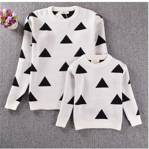 Spring Mother Daughter Triangle Sweaters New High quality Mother and Daughter Clothes Fashion Sweater Children's Sweater LJ201111