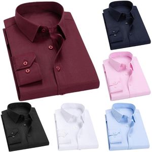 Affärsmän Solid Färg Långärmad Ficka Bomull Plus Storlek Knappar Down Shirt Elegant Groom Bröllopsfest Topptillbehör