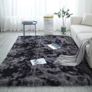 European long hair bedroom carpet bay window bedside mat washable blanket Gradient color living room rug Gray Blue rugs fur rug 200925