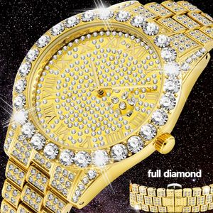Full Bling Large Diamond Watch For Men ICED-Out Hip Hop Mens Quartz Watches Waterproof Date Male Clock Gold Steel Relogio XFCS LJ201119
