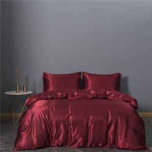 Hot Sale Satin Silk Three-piece Bedding Sets King Queen Size Luxury Quilt Cover Pillow Case Duvet Cover Brand Bed Comforters Sets