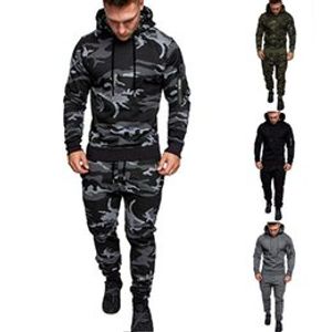 Vår- och höstens herrspår, fashionabla sportkläder dragkedja hoodie kamouflage solid multifunktionell sportkläder set sport löpning slitage