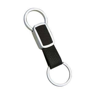 New Fancy Business Mens Gift High-Grade Real Black Leather Key Chain Silver Alloy Car Keychain For Sale