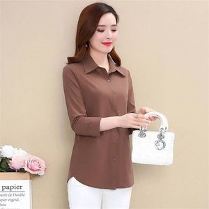 Chic Solid Polo Collar Shirt Women Fashion Elegant Slim Plus Size 5xl långärmad blus kvinnlig mamma Casual Spring Tops 220217