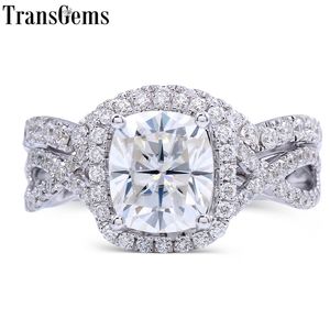 Transgems 14K 화이트 골드 센터 2CT 7x8mm 쿠션 컷 F 컬러 Moissanite 다이아몬드 트위스트 약혼 신부 링 여성 Y200620