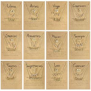 3pcs /set Gold Silver Plated Zodiac Letter Necklace 12 Constellation Horoscope Astrology Necklaces for Women Ladies Nice Jewelry Gift With Wishes Card Factory Price