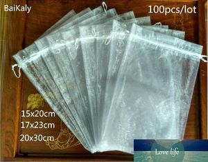 100pcs/lot 15x20 17x23 20x30cm big Size Organza Bags drawstring Pouch Wedding decoration gift bag jewelry Packaging Storage bag