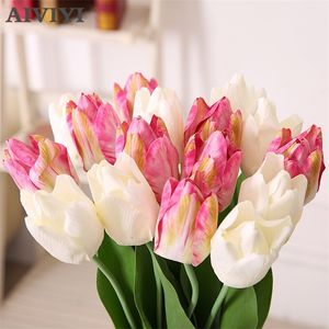 Sztuczne tulipany Prawdziwy dotykowy kwiat Drukowanie 3D Home ślub DIY Dekoracyjne Flores Fałszywe kwiaty LJ200910