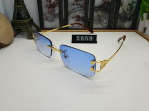 Erkek Kadın Tasarımcı Güneş Gözlüğü Erkek Çerçevesiz Kare Marka Patere Sunglass Altın Çizgili Metal Çerçeveleri Mavi Lens Gözlük Lüks Carti Gözlük Marka Eyelgasses