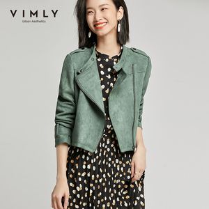 Vimly Streetwear 여성 자켓 봄 가을 패션 스탠드 칼라 지퍼 솔리드 포켓 슬림 캐주얼 여성 짧은 오버 코트 F3591 201112