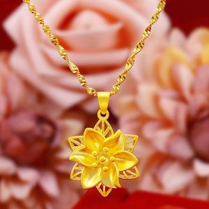 Vivid Filigree Flower Pendant Halsband 18K Gul guldfylld kvinnors damhängkedja gåva