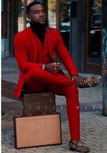 Excelente vermelho 3 peças terno homens casamento smoking tuxedo pico lapela dois botão noivo smoking fit homens homens negócio jantar bailer (jaqueta + calça + gravata + colete) 1266