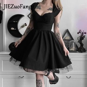 Casual Dresses JIEZuoFang Gothic Lolita Leisure Dress For Girls Fashion Short Sleeve Streetwear Elegant Sexy Lace Border Women1