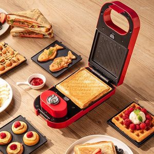 Macchina per il pane Macchina per sandwich elettrica da 600 W Tostapane per waffle temporizzato domestico Cottura Macchina per la colazione multifunzione Takoyaki Pancake Sandwichera1