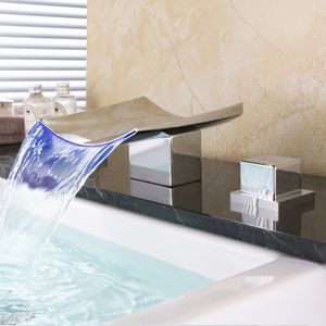 Bathroom Faucet Waterfall LED Waterfall Faucet Sink Faucet Waterfall Water Tap LED Temperature Controlled T200710