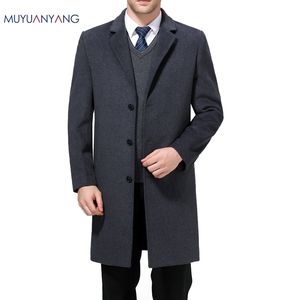 Mu Yuan Yang X-Lunga Giacche lunghe Casual Mens Misura in lana Black Collare Collare Cappotti Inverno pieno per la lana maschile Cashmere LJ201106