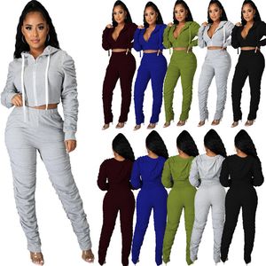 Plus size X Women jogger suits solid color tracksuits long sleeve hooded jacket stack pants two pieces set fall winter black outfits