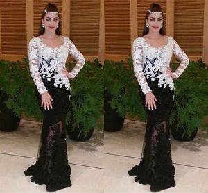 2022 White Black Lace Evening Dresses Long Sleeves For Women Mermaid Style Scoop Plus Size Mother Of The Bridal Dress Special Occasion