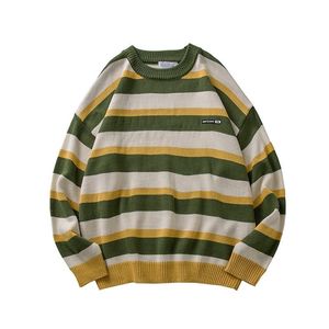 Pullover Striped Sweater Oversized Mens Knitted Men Sweaters Hip Hop Harajuku Korean Casual Black Sweater Men Clothing 201221