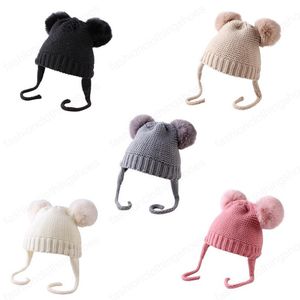 Baby Hat Cap Thick Warm Cute Knitted Girl Boy Pompom Hats Beanie Winter Ear Warm Kids Caps Bonnet