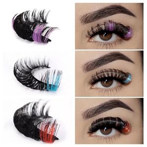 Colorful False Eyelashes Two-color D Durl Fuax Mink Lashes Thick Dramatic 3D Mink Colored Eye Lash for Cosplay Party Eyes Makeup Extension