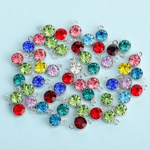 10 pcs por lote prata cristal birthstone charme grânulos pulseira colar jóias fazendo charme de aço inoxidável diy