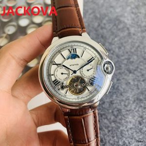 Farfalla in vera pelle Tutti i sub-quadranti funzionano movimento orologio Moon Phase daydate meccanico automatico a carica automatica Cassa in acciaio inossidabile profonda ampia Orologi da polso