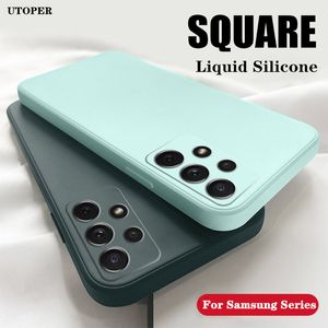 Original Square Liquid Silicone Cases For Samsung Galaxy S21 S20 S10 S9 Ultra Plus FE A72 A71 A70 A52 A51 A50 A42 A32 4G 5G Cover