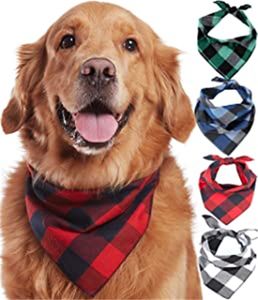 Dog Bandana Christmas Dogs Plaid Pet Scarf Triangle Bib Kerchief for Small Medium Large Xmas Birthday Gift Cotton Handkerchiefs Scarfs Accessories for Puppies Pets