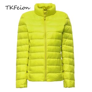 女性の短いジャケット春の秋の女性の爆弾スリムコート暖かいアヒルダウンライト薄い工場の直接販売プラスサイズ6xl 7xl 201026