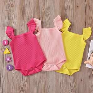 INS Kids Clothes Baby Rompers Ribbed Cotton Jumpsuit Infant Summer Fly Sleeve Sling Unisex Newborn Soft Romper Climb Clothes M3263