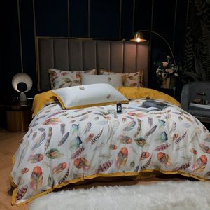 Botanische Blumenblätter Duvet Cover Set König Queen Size 4pcs 100%ägyptischer Baumwollweichbettbettbettblatt Deckungsabdeckung 20113313