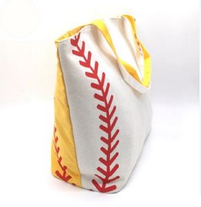 Baseball-Handtaschen, Baseball-Leinentaschen, große Sporttaschen, Mädchen-Tragetaschen, gelb-weiße Handtaschen, Teamspieler-Zubehör, 4 Designs ZZC4224