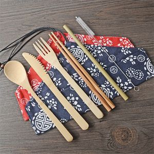 Camp School Chopsticks student bestick bekvämt halm bärbar porslin 7 stycke set bambu gaffel utomhus varm försäljning 6 9ym f2