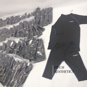 Xbody Trainingsmaschine Unterwäsche EMS Fitness Unterwäsche Leitfähige Sportanzug schwarz mit violetten Schaltzeile S / M / L / XL / XXL Größe für Wahl
